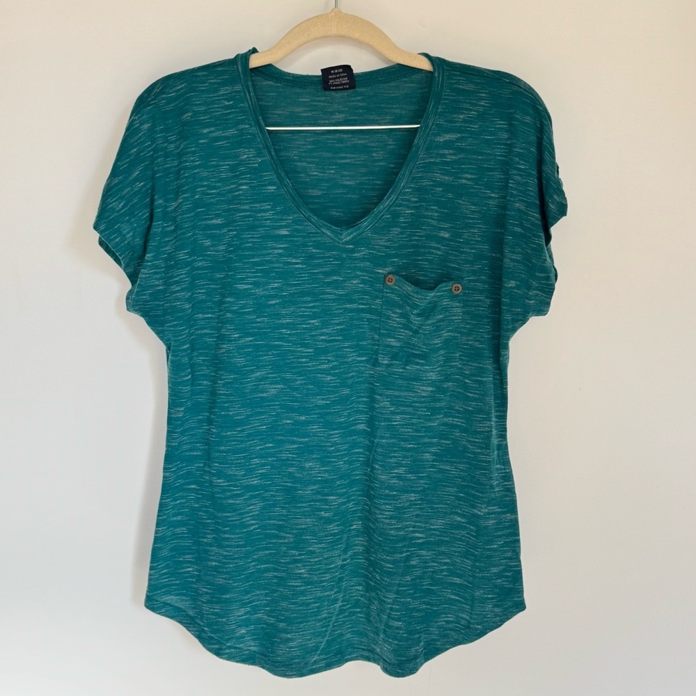Faded Glory Womens T Shirt with Chest Pocket Turquoise Blue Green Medium
